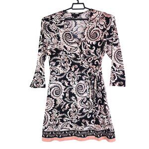 Womens Indication Faux Wrap Dress Long Sleeve V-Neck Tie Waist Size XL